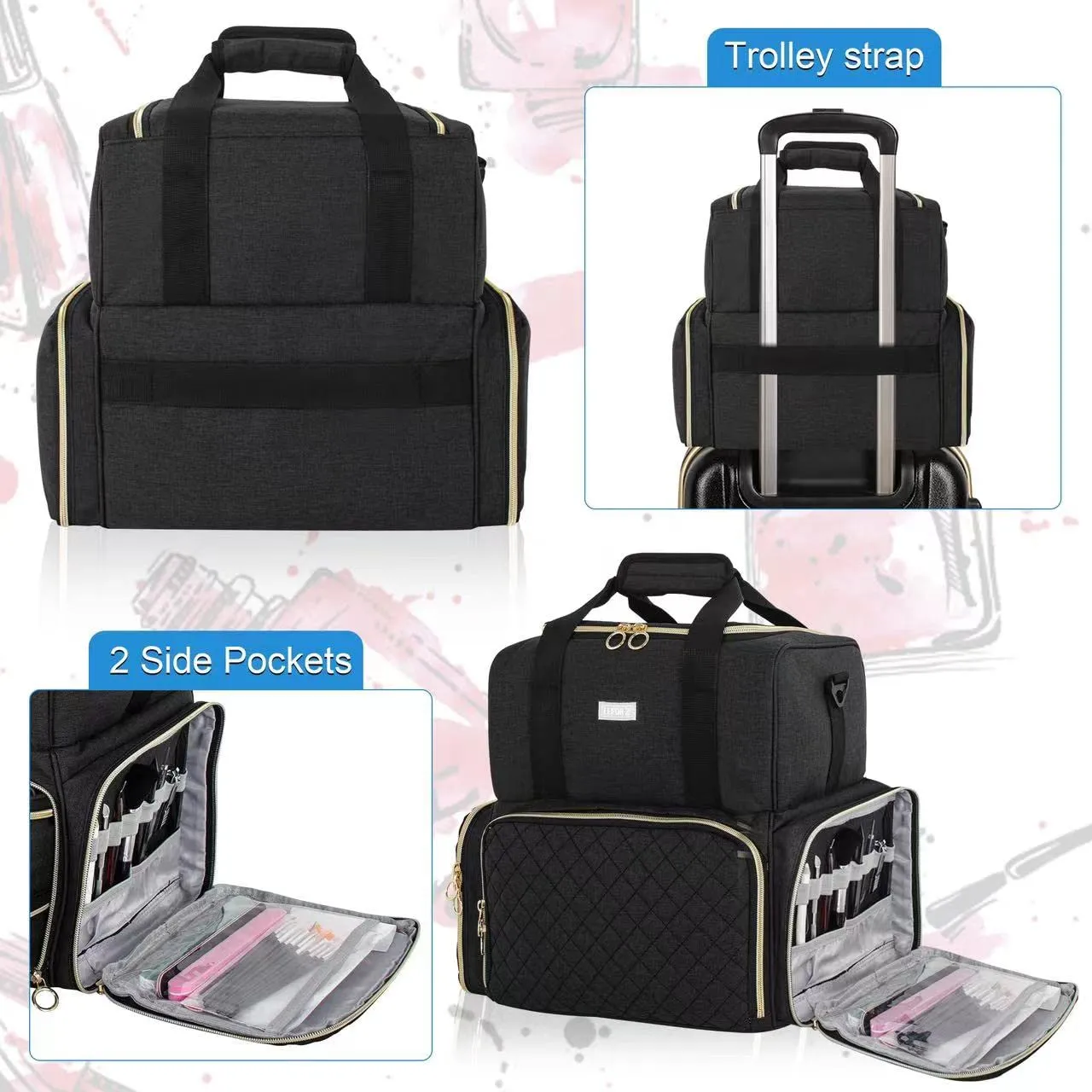 Nail Polish Organizer Holds 80 Bottles and a Nail Lamp,Nail Polish Carrying Case with 2 Removable Bags,Nail Organizers and Storage for Nail Tech,Portable Nail Polish Holder for Nail Supplies,Black