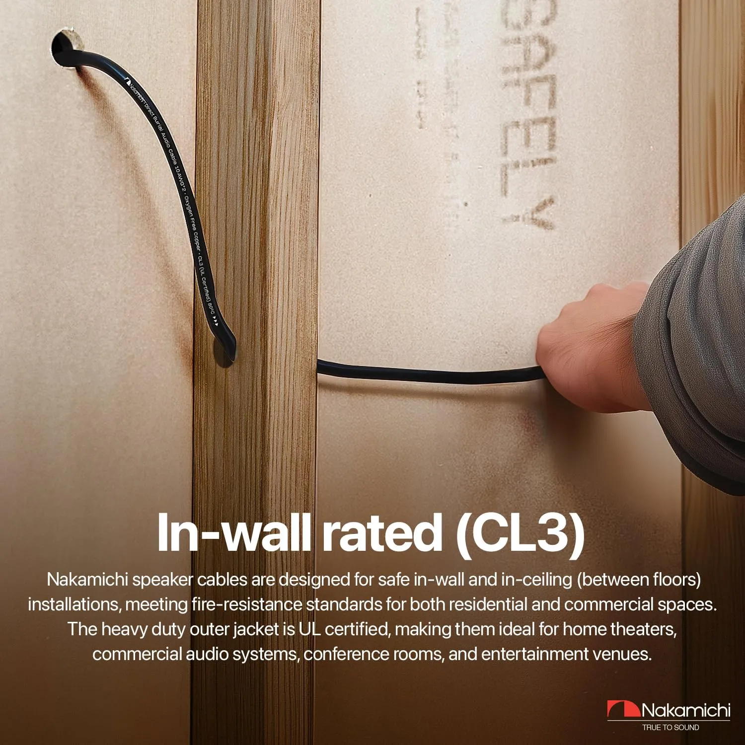 Nakamichi 14/2 (100-Foot) in-Wall & Direct Burial (UL CL2 CL3 Rated) Oxygen-Free Copper (OFC) 2-Conductor Speaker Cable Wire, Outdoor In-Ground, in-Ceiling, Riser, Black (14AWG / 100ft / 30.48m)