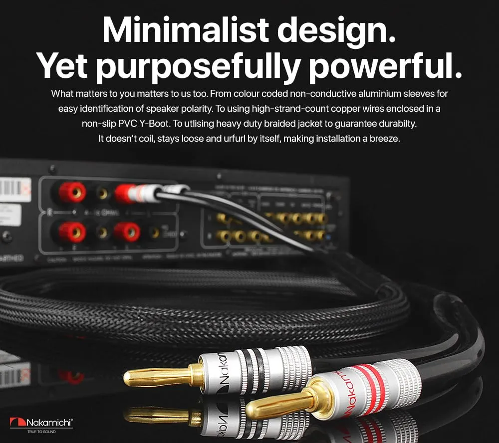 Nakamichi Excel Series 24k Gold Plated Banana Plug with (6 Feet) 12AWG Speaker Cable Wire 99.9% Oxygen-Free Copper (OFC) Heavy Duty Braided for Amplifier Hi-Fi Home Theatre - Black (6ft/1.8m)