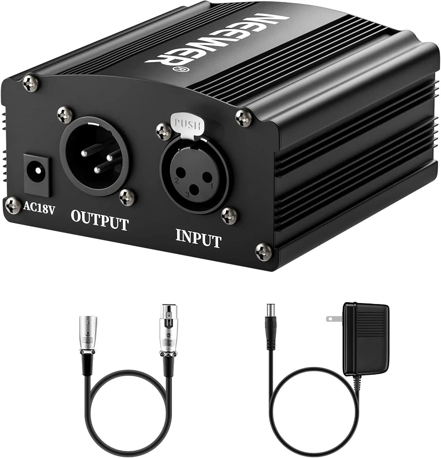 Neewer 1-Channel 48V Phantom Power Supply with Adapter, BONUS XLR 3 Pin Microphone Cable for Any Condenser Microphone Music Recording Equipment (8 feet)