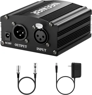 Neewer 1-Channel 48V Phantom Power Supply with Adapter, BONUS XLR 3 Pin Microphone Cable for Any Condenser Microphone Music Recording Equipment (8 feet)