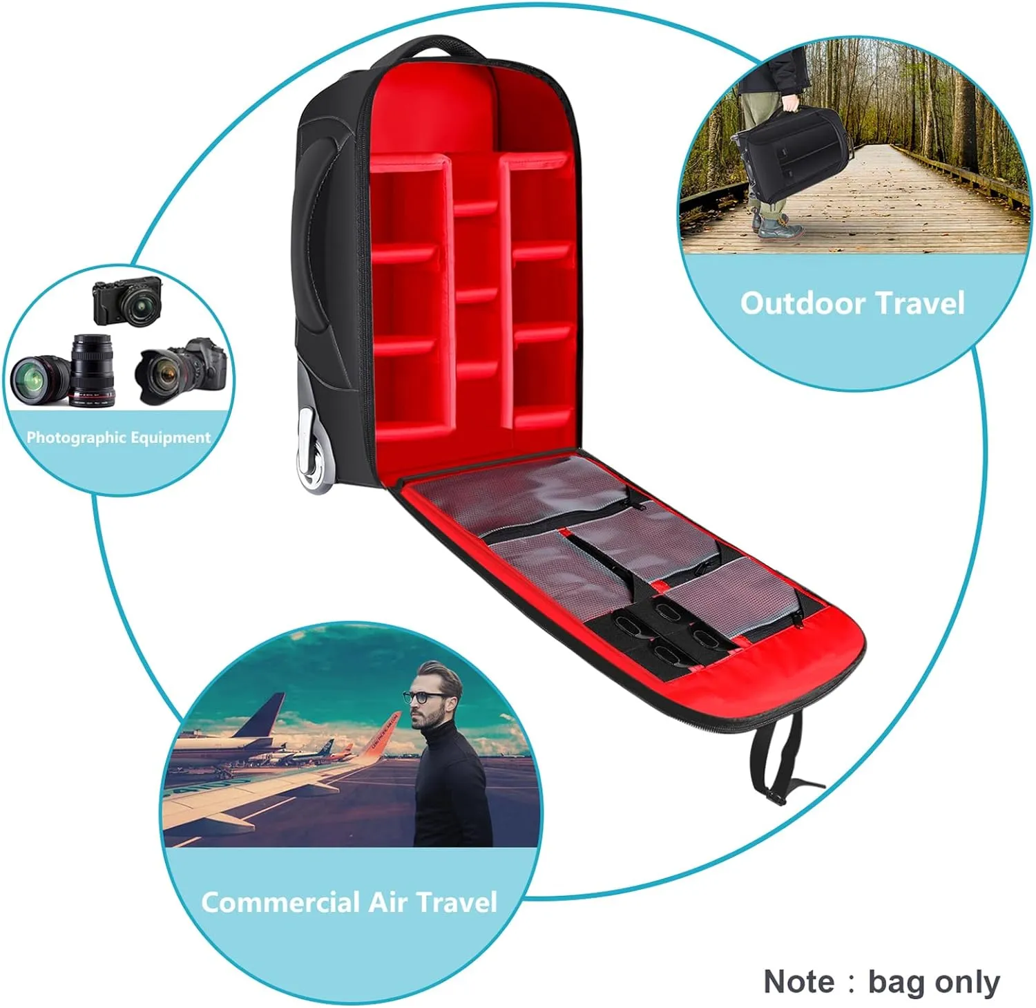 Neewer 2-in-1 Rolling Camera Backpack Trolley Case - Anti-Shock Detachable Padded Compartment