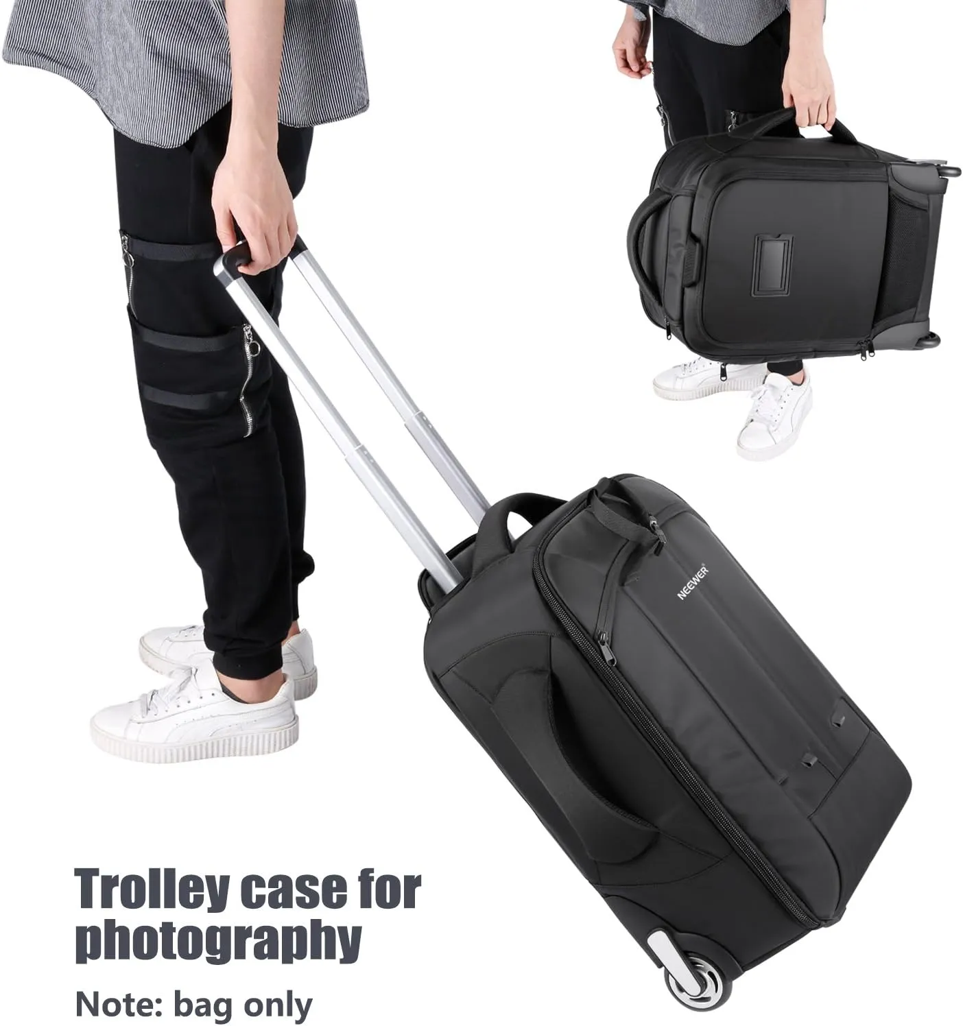 Neewer 2-in-1 Rolling Camera Backpack Trolley Case - Anti-Shock Detachable Padded Compartment