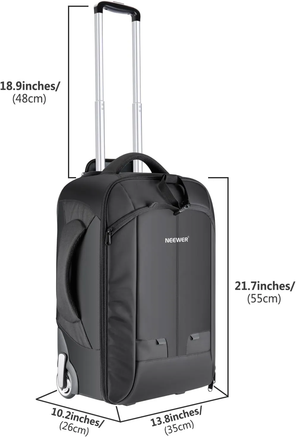 Neewer 2-in-1 Rolling Camera Backpack Trolley Case - Anti-Shock Detachable Padded Compartment