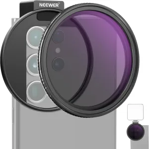 NEEWER 67mm Clip On Variable ND2-32 Phone Lens Filter Kit, Phone Clip w/Threaded Adapter Ring/Cold Shoe/Locking Knob, Variable ND Filter for iPhone 16 15 Pro Max Plus 14 13 Galaxy S22 S23 S24 Ultra