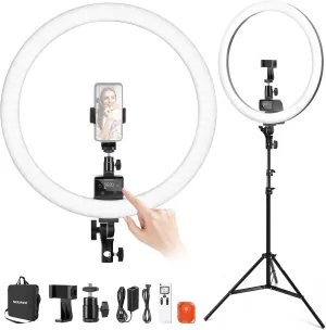 NEEWER Advanced 18" LED Ring Light with Tripod Stand Phone Holder for iPhone Samsung Android Phones for Makeup YouTube Video Blogger Salon (Black)