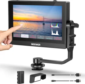 NEEWER F500 5.5 Inch Camera Field Monitor, HDR Touch Screen with 3D LUT, Waveform, Vector Scope, Full HD 1920x1080 IPS 4K HDMI Loop in/Out DSLR Video Peaking Focus Assist, Tilt Arm, Battery