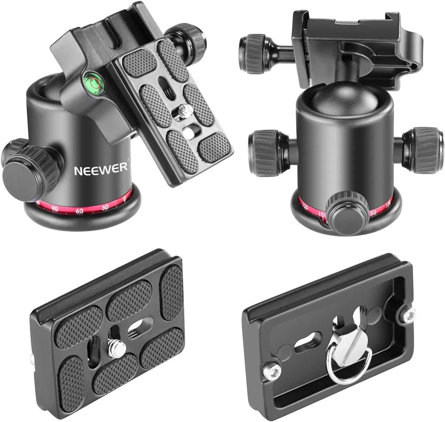 Neewer Professional Metal 360 Degree Rotating Panoramic Ball Head with 1/4 inch Quick Release Plate and Bubble Level,up to 17.6pounds/8kilograms,for Tripod,Monopod,Slider,DSLR Camera,Camcorder