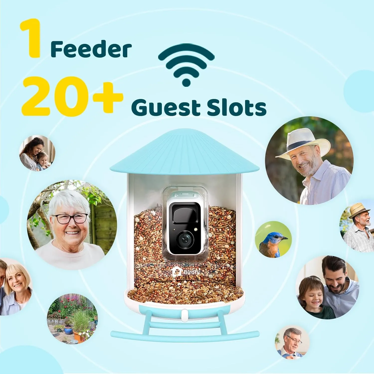 NETVUE Birdfy AI Smart Bird Feeder Camera Solar Powered, AI Auto Capture Bird Videos & Identify 6000  Bird Species, Cloud Storage & Birdwatching On Live, Ideal Present (Sky Blue)