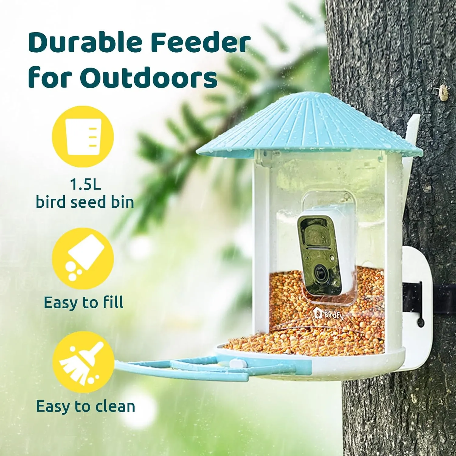 NETVUE Birdfy AI Smart Bird Feeder Camera Solar Powered, AI Auto Capture Bird Videos & Identify 6000  Bird Species, Cloud Storage & Birdwatching On Live, Ideal Present (Sky Blue)