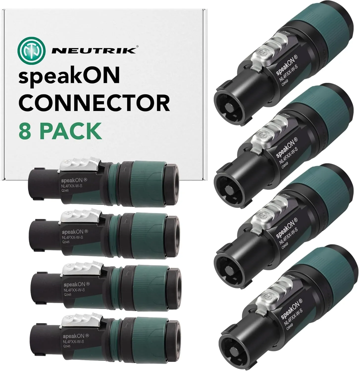 Neutrik NL4FXX-W-S 4-Pole speakON Cable Connector, Green Bushing Screw Terminal Assembly, for Cable Diameters 6 to 12mm