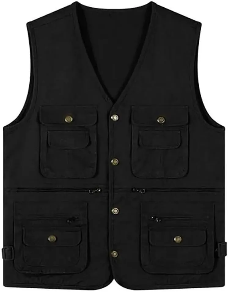 Niiyyjj Men's Outdoor Photography Vest Button Multi-Pocket Cargo Vest For Hiking Mountaineering Travel Waistcoat