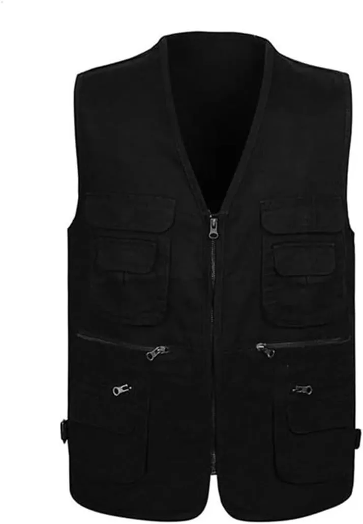 Niiyyjj Men's Outdoor Photography Vest Button Multi-Pocket Cargo Vest For Hiking Mountaineering Travel Waistcoat