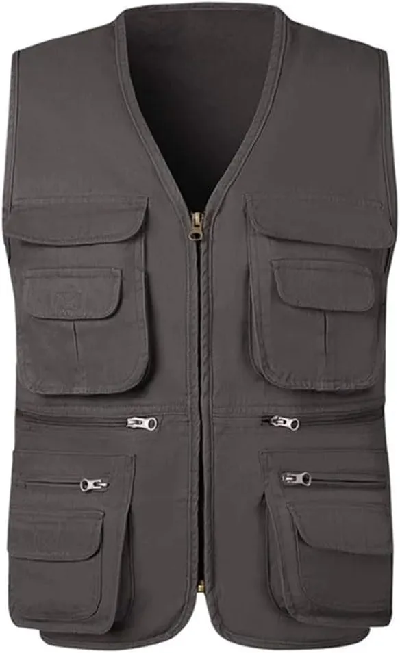 Niiyyjj Men's Outdoor Photography Vest Button Multi-Pocket Cargo Vest For Hiking Mountaineering Travel Waistcoat