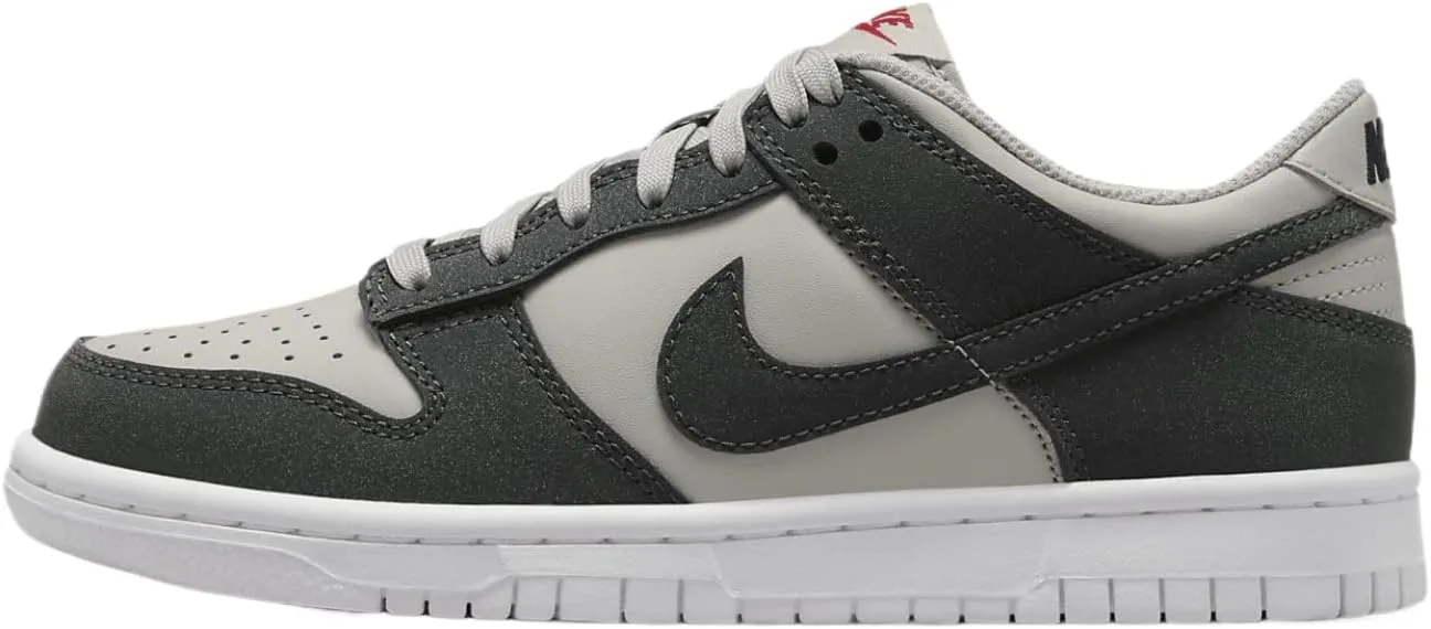Nike Dunk Low Big Kids' Shoes (FZ1000-001, Light Iron Ore/White/Gym Red/Anthracite) Size 4.5