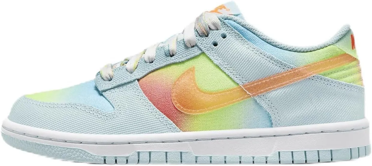 Nike Dunk Low Big Kids' Shoes (HF4797-474, Glacier Blue/Light Lemon Twist/Aquarius Blue/Total Orange) Size 7