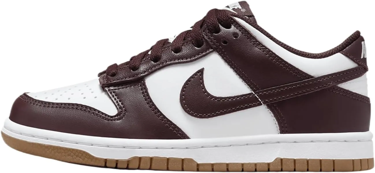 Nike Dunk Low Big Kids' Shoes (HJ9282-100, White/Gum Light Brown/Burgundy Crush) Size 5.5