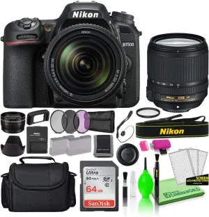 Nikon D7500 20.9MP DSLR Digital Camera with 18-140mm VR Lens (1582) Deluxe Bundle Kit -Includes- Sandisk 64GB SD Card   Large Camera Bag   Filter Kit   Spare Battery   Telephoto Lens   More