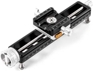 NiSi - NM-200S Macro Focusing Rail, Precision Focus Slider for Macro Photography , Universal Tripod Mounting, 360-Degree Rotating Clamp with Quick-Release Plate, Detachable Feet, Arca-Swiss Compatible