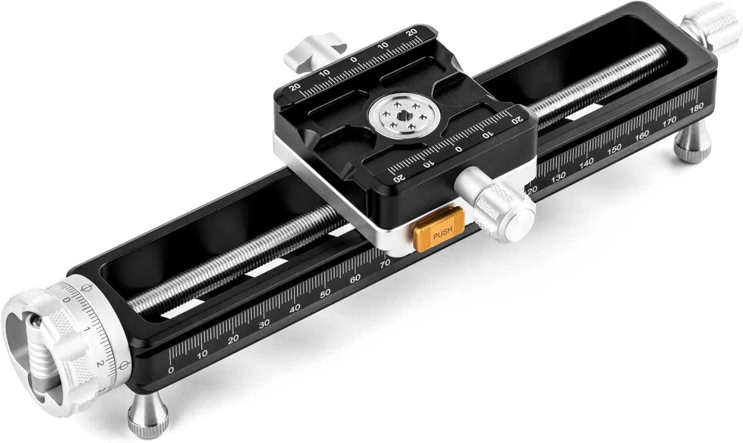 NiSi - NM-200S Macro Focusing Rail, Precision Focus Slider for Macro Photography , Universal Tripod Mounting, 360-Degree Rotating Clamp with Quick-Release Plate, Detachable Feet, Arca-Swiss Compatible