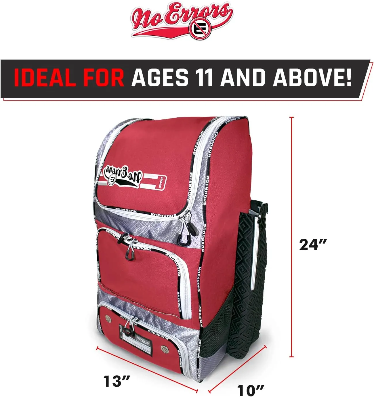 No Errors Top Pick Baseball Backpack for Kids - Heavy Duty Youth Baseball and Softball Bag with Fence Hooks - Dual Glove and Bat Compartments