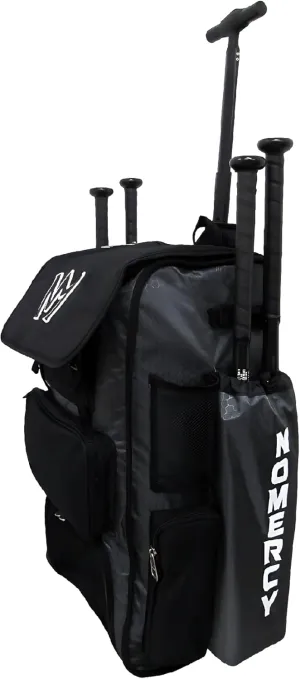 No Mercy Baseball 4 Bat Bag with Heavy-Duty Rolling Wheels for Travel Games and Practice Play, Youth and Adult Equipment Storage Tote for Balls, Gloves, Accessories (Black)