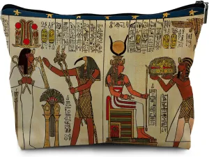 Nogrit Egyptian Gifts Makeup Cosmetic Bag,Ancient Egypt Mythology Egyptian Pharaoh God Hieroglyphs Makeup Travel Toiletry Bag,Gift for Egyptian Egypt Lover,pu