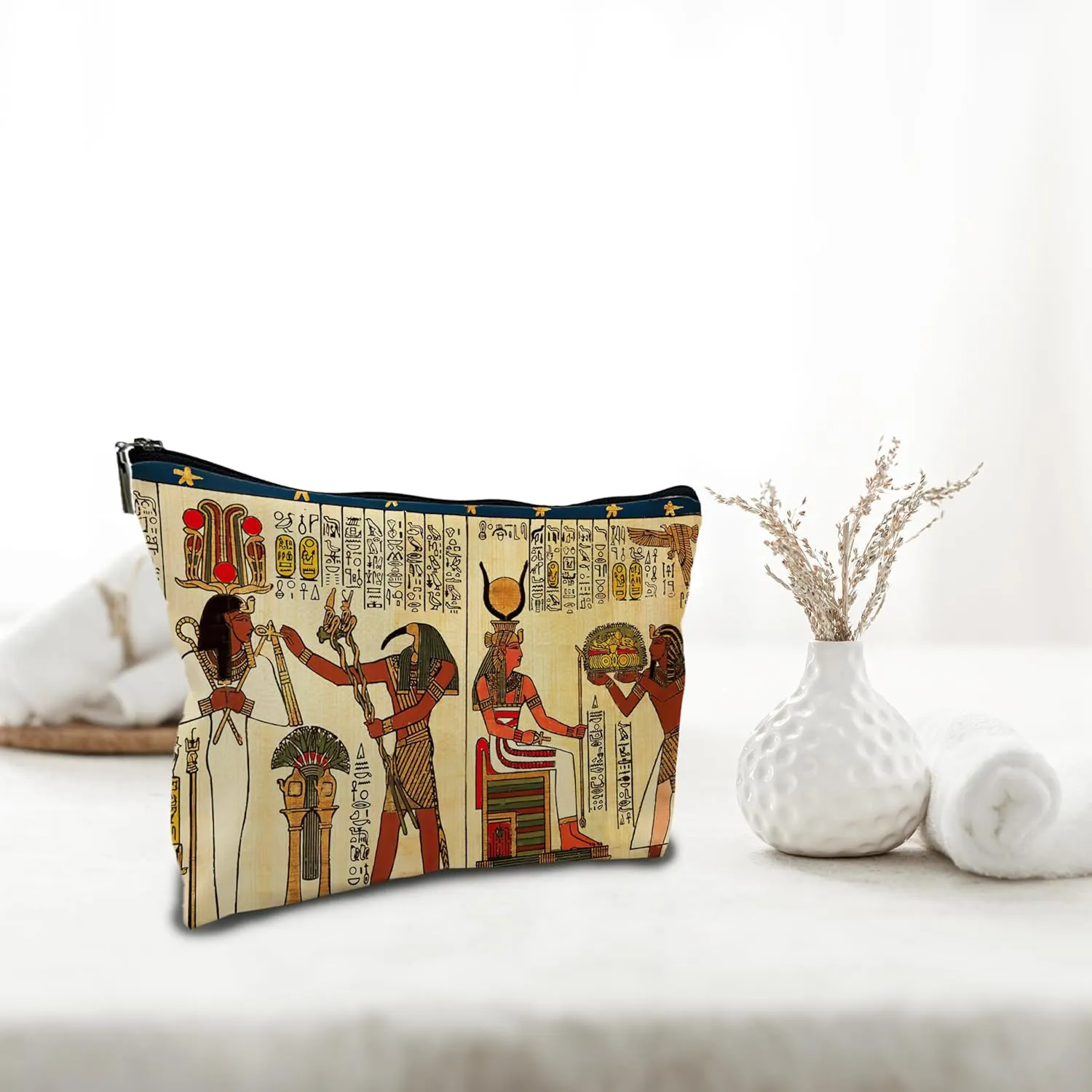Nogrit Egyptian Gifts Makeup Cosmetic Bag,Ancient Egypt Mythology Egyptian Pharaoh God Hieroglyphs Makeup Travel Toiletry Bag,Gift for Egyptian Egypt Lover,pu