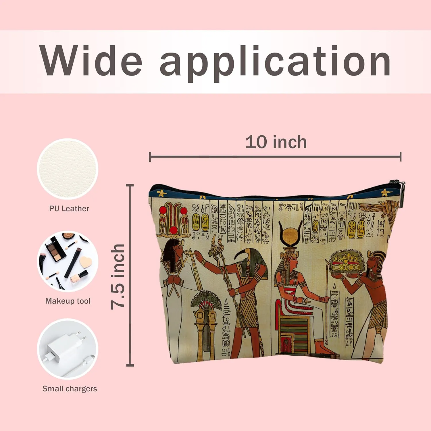 Nogrit Egyptian Gifts Makeup Cosmetic Bag,Ancient Egypt Mythology Egyptian Pharaoh God Hieroglyphs Makeup Travel Toiletry Bag,Gift for Egyptian Egypt Lover,pu