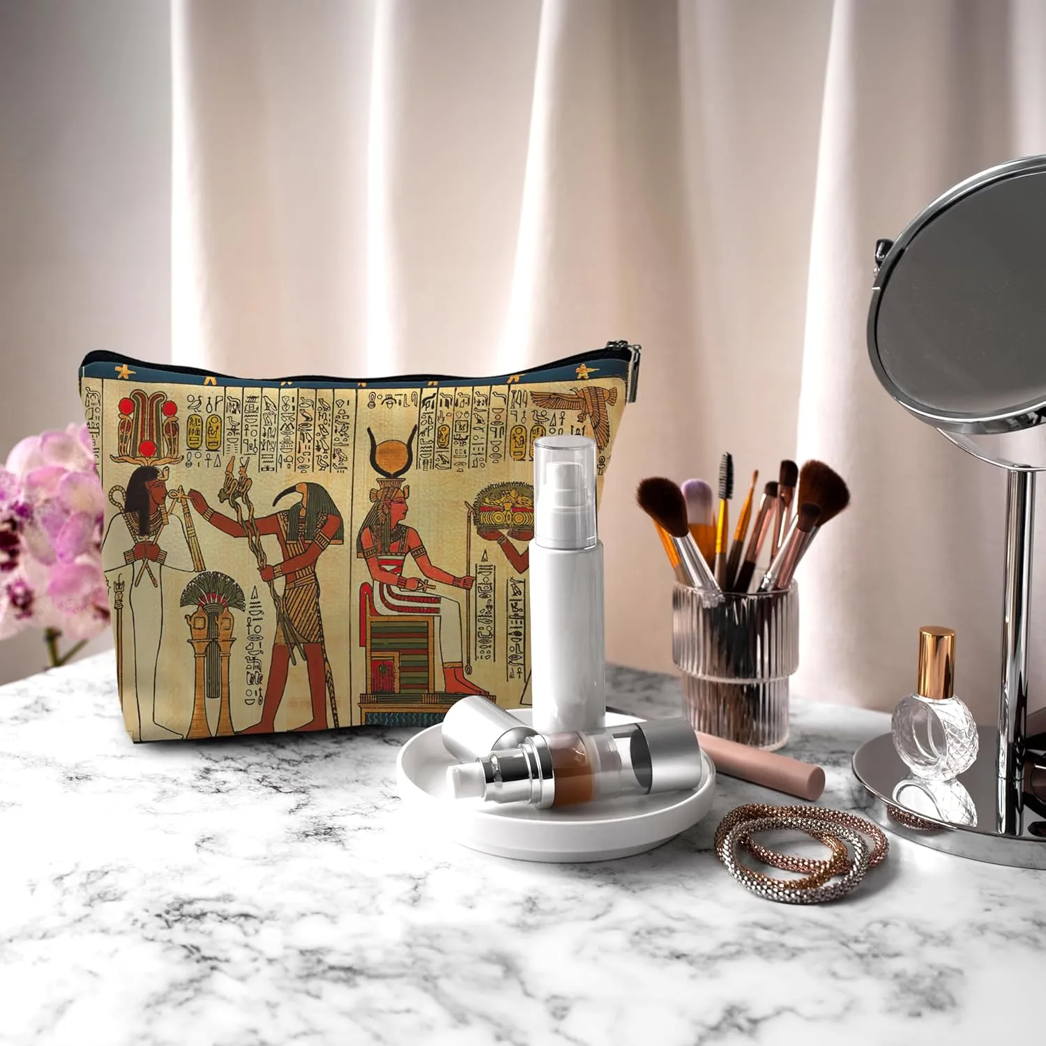 Nogrit Egyptian Gifts Makeup Cosmetic Bag,Ancient Egypt Mythology Egyptian Pharaoh God Hieroglyphs Makeup Travel Toiletry Bag,Gift for Egyptian Egypt Lover,pu