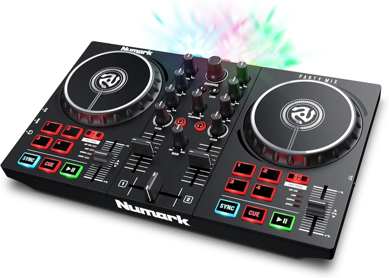 Numark Mix II Controller Set for Beginners with Built-in Party Lights Mixer for Serato DJ Lite and Algoriddim djay Pro AI