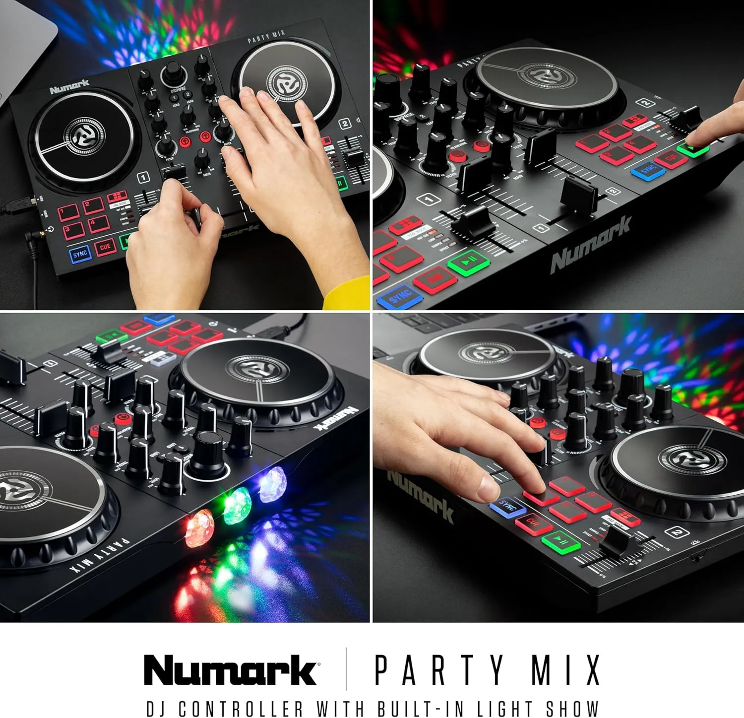 Numark Mix II Controller Set for Beginners with Built-in Party Lights Mixer for Serato DJ Lite and Algoriddim djay Pro AI
