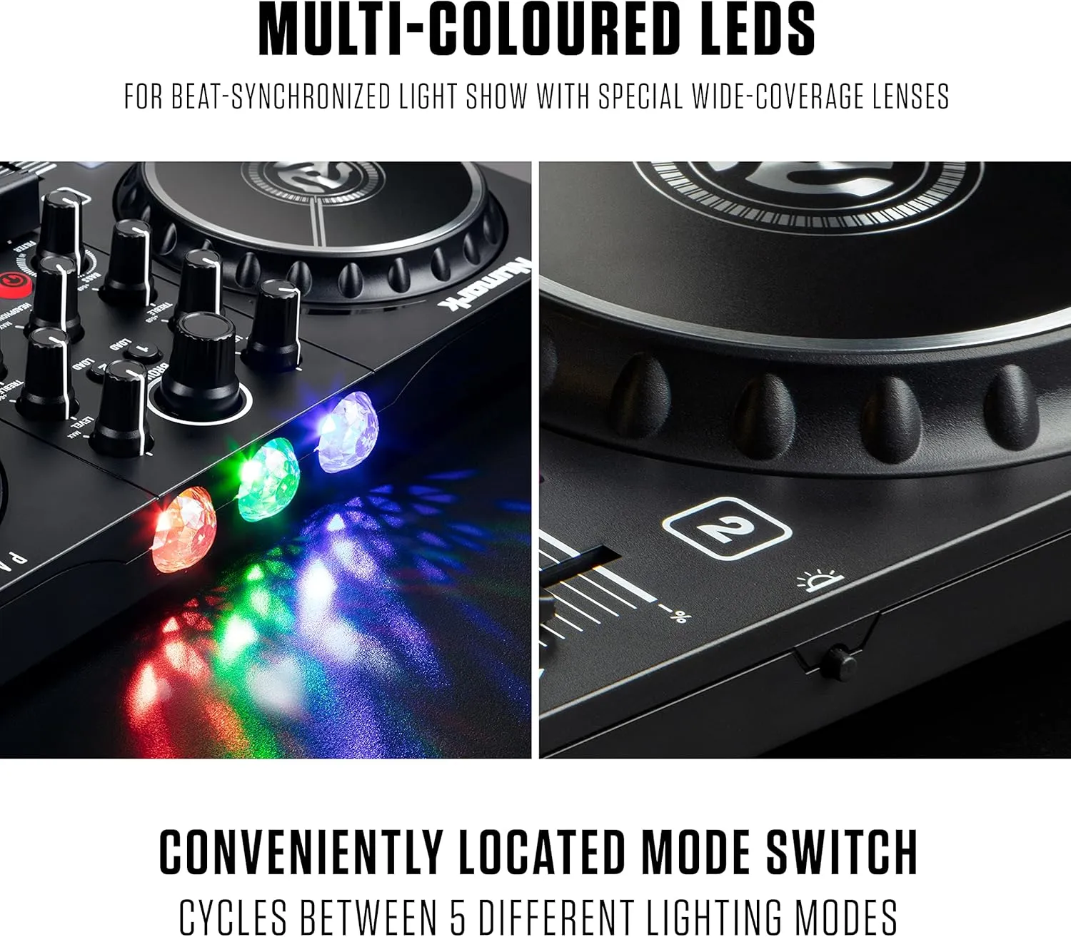 Numark Mix II Controller Set for Beginners with Built-in Party Lights Mixer for Serato DJ Lite and Algoriddim djay Pro AI
