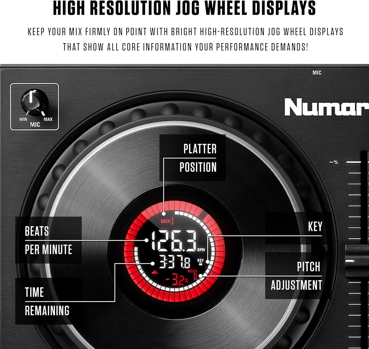 Numark Mixtrack Platinum Serato Control, DJ Mixer, Built-in Audio Interface, FX Paddles, 4 Decks   Jog Wheel Displays