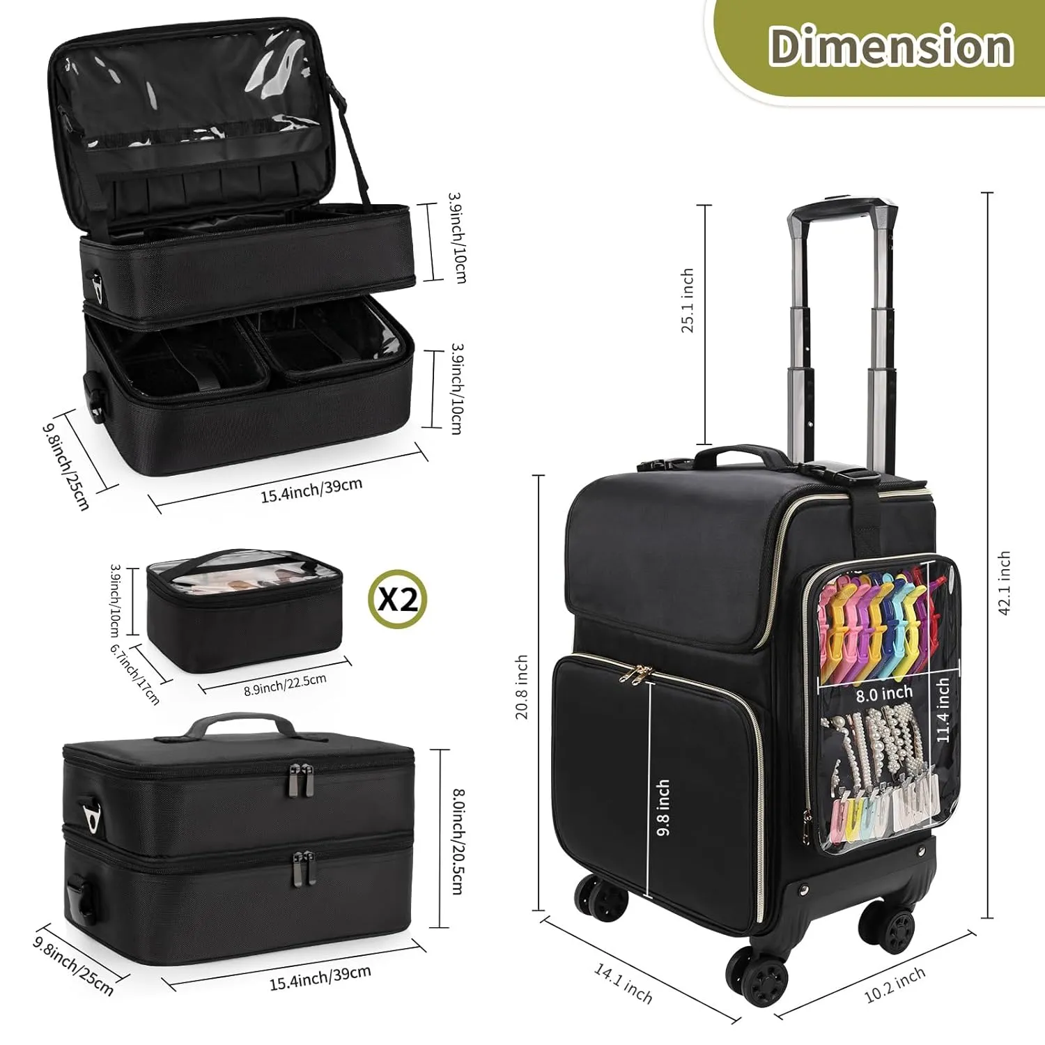 OCHEAL Hairstylist Traveling Case with a Large Makeup Travel Bag for Hairstylist, Hairdresser Bag with Detachable Pouch,360° Rotatable Wheelsfor Hairdressing Tool Organizer