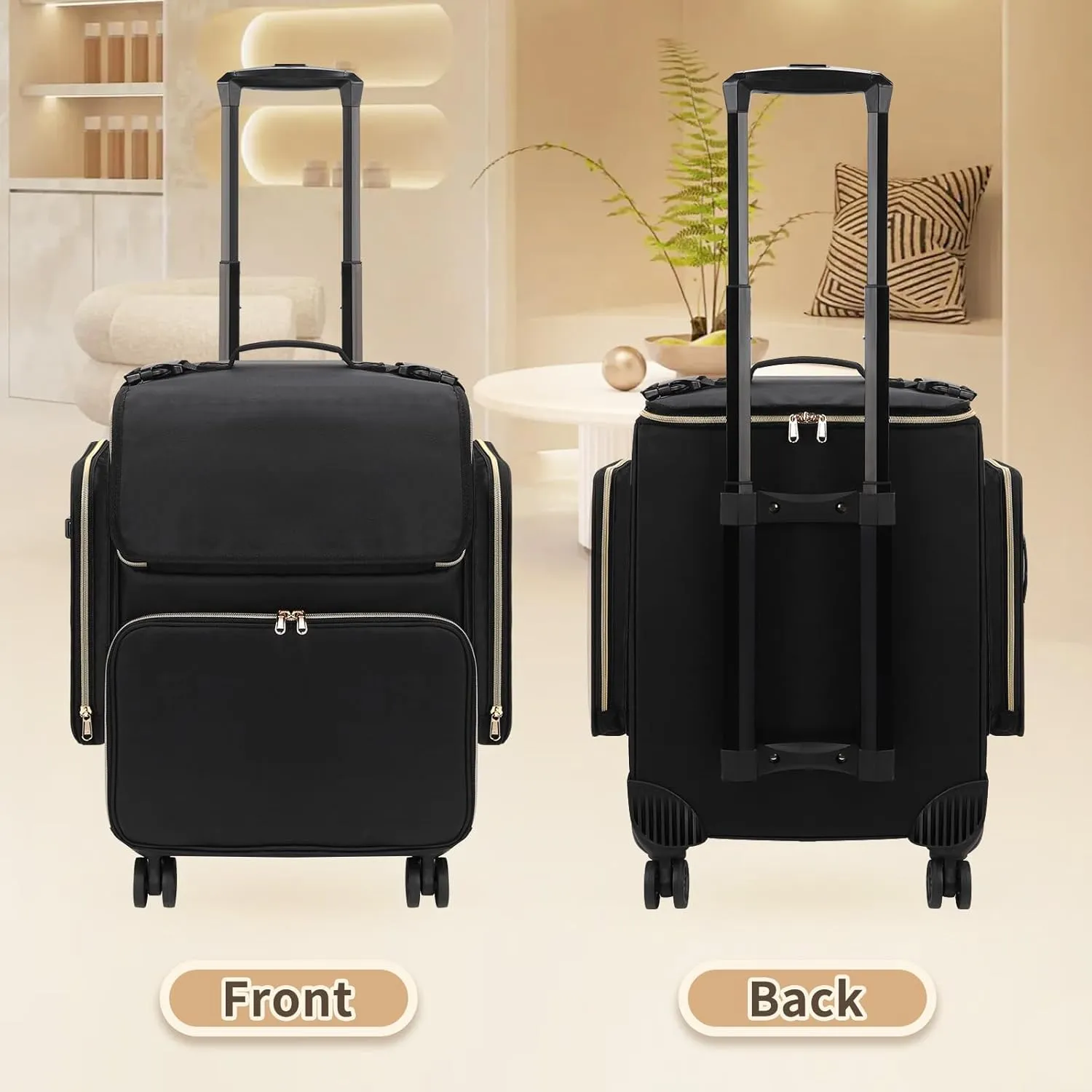OCHEAL Hairstylist Traveling Case with a Large Makeup Travel Bag for Hairstylist, Hairdresser Bag with Detachable Pouch,360° Rotatable Wheelsfor Hairdressing Tool Organizer