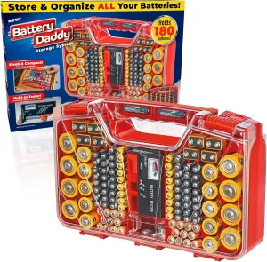Ontel Battery Daddy - Battery Organizer Storage Case with Tester, Stores & Protects Up to 180 Batteries, Clear Locking Lid, As Seen On TV