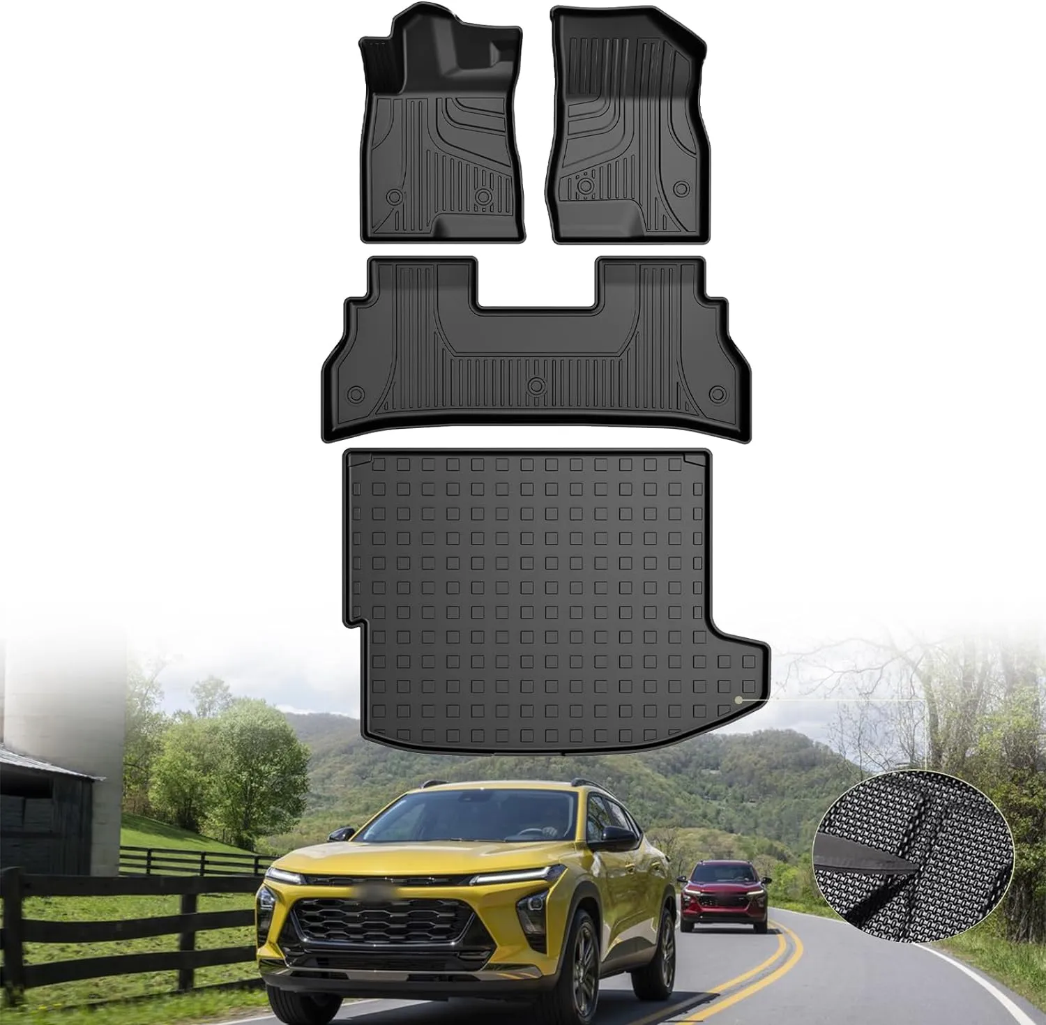 Original 2024 2025 Trax Floor Mats & Cargo Liner for Chevy Trax All Models - Custom Fit Trunk Mat - All Weather Car Mats for Chevrolet Trax 2024 2025 Accessories 1st & 2rd Row Mat