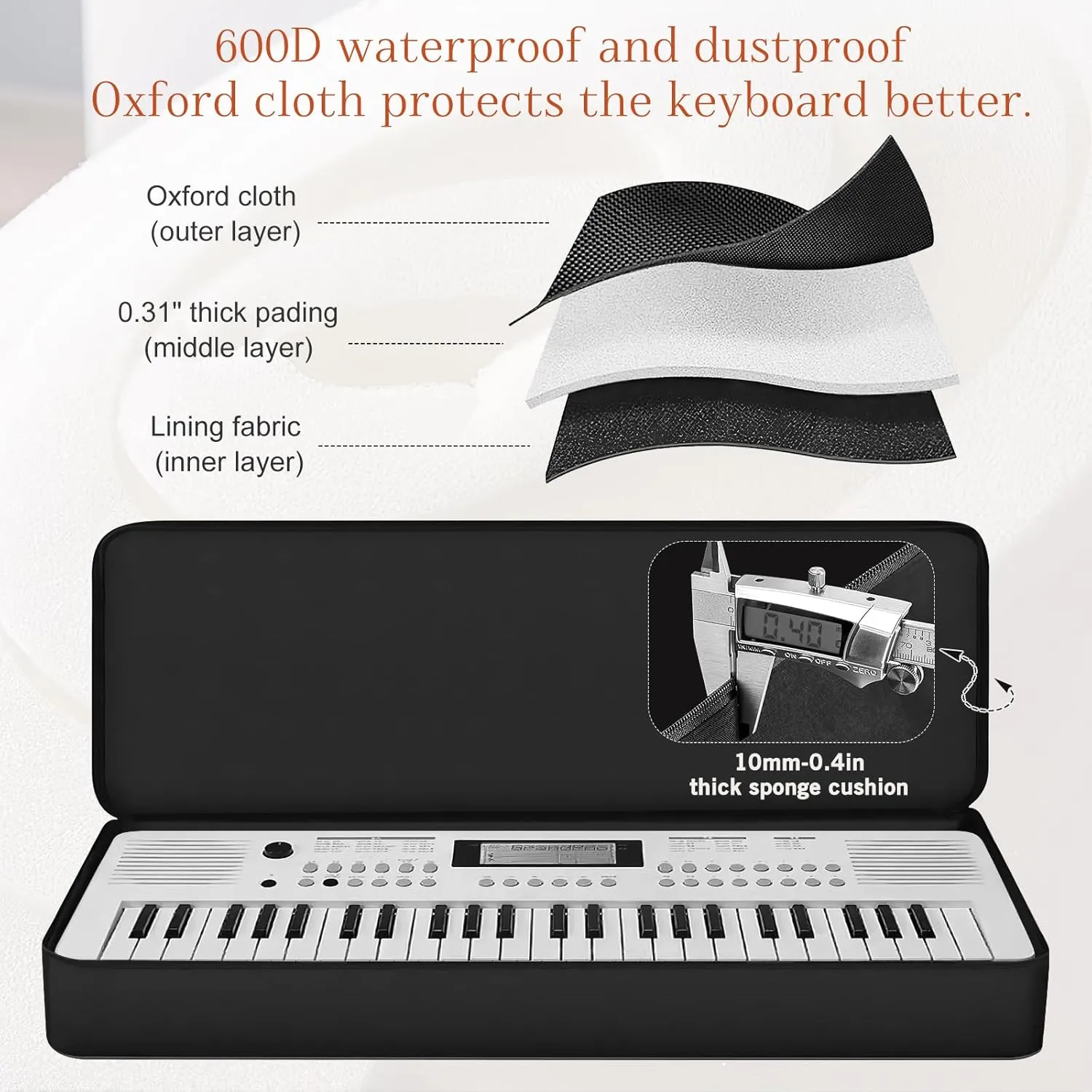 ORKELS Piano Keyboard Case, 10mm Pearl Cotton Full Padded Electric Piano Keyboard Gig Bag, with Handles, Adjustable Shoulder Straps, and Large Accessory Pocket (FOR-49-KEY KEYBOARD PIANO)