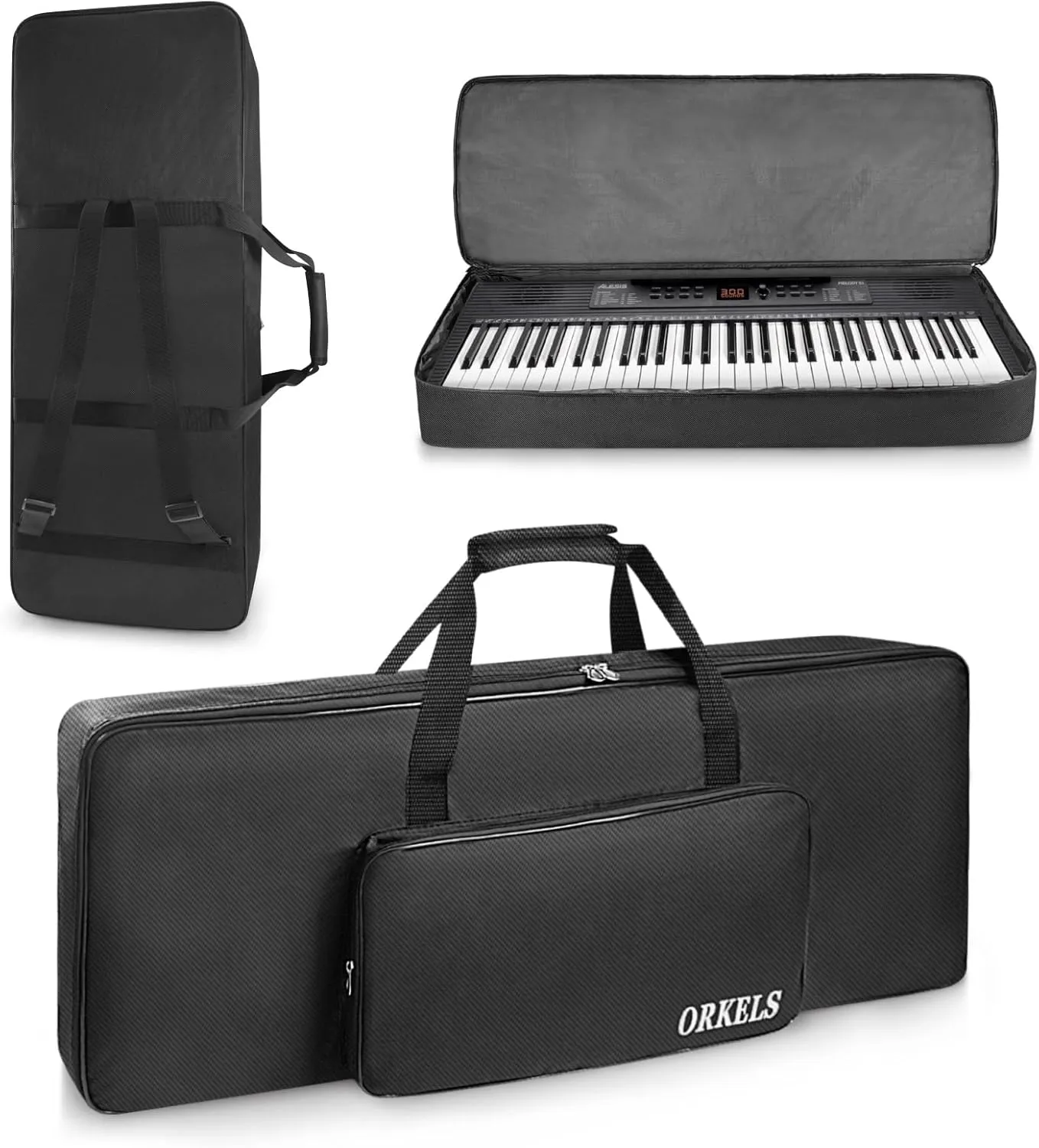 ORKELS Piano Keyboard Case, 10mm Pearl Cotton Full Padded Electric Piano Keyboard Gig Bag, with Handles, Adjustable Shoulder Straps, and Large Accessory Pocket (FOR-61-KEY KEYBOARD PIANO)