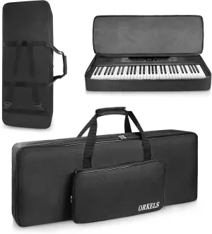 ORKELS Piano Keyboard Case, 10mm Pearl Cotton Full Padded Electric Piano Keyboard Gig Bag, with Handles, Adjustable Shoulder Straps, and Large Accessory Pocket (FOR-61-KEY KEYBOARD PIANO)