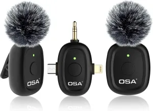OSA 3 in 1 Wireless Lavalier Microphone for iPhone Camera Android and Laptop 8H Long Working Time Lapel Mic with Noise Reduction for Video Recording Vlog YouTube TikTok