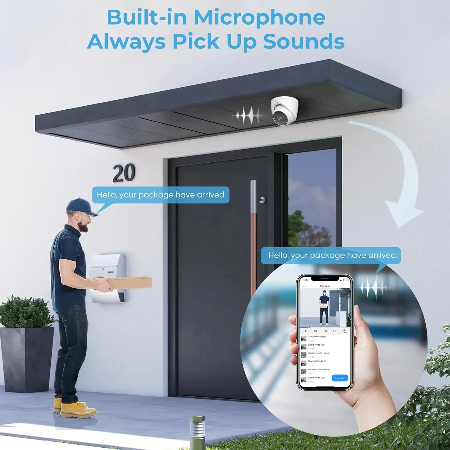 Outdoor 4MP IP PoE Turret Camera,DMSS &SmartPSS Lite, IVS Intrusion Tripwire, Built-in Mic/Audio, SD Card Slot, Smart Human/Vehicle Detection, 98ft Starlight NightVision, 2.8mm 114° Wide Angle, IP67