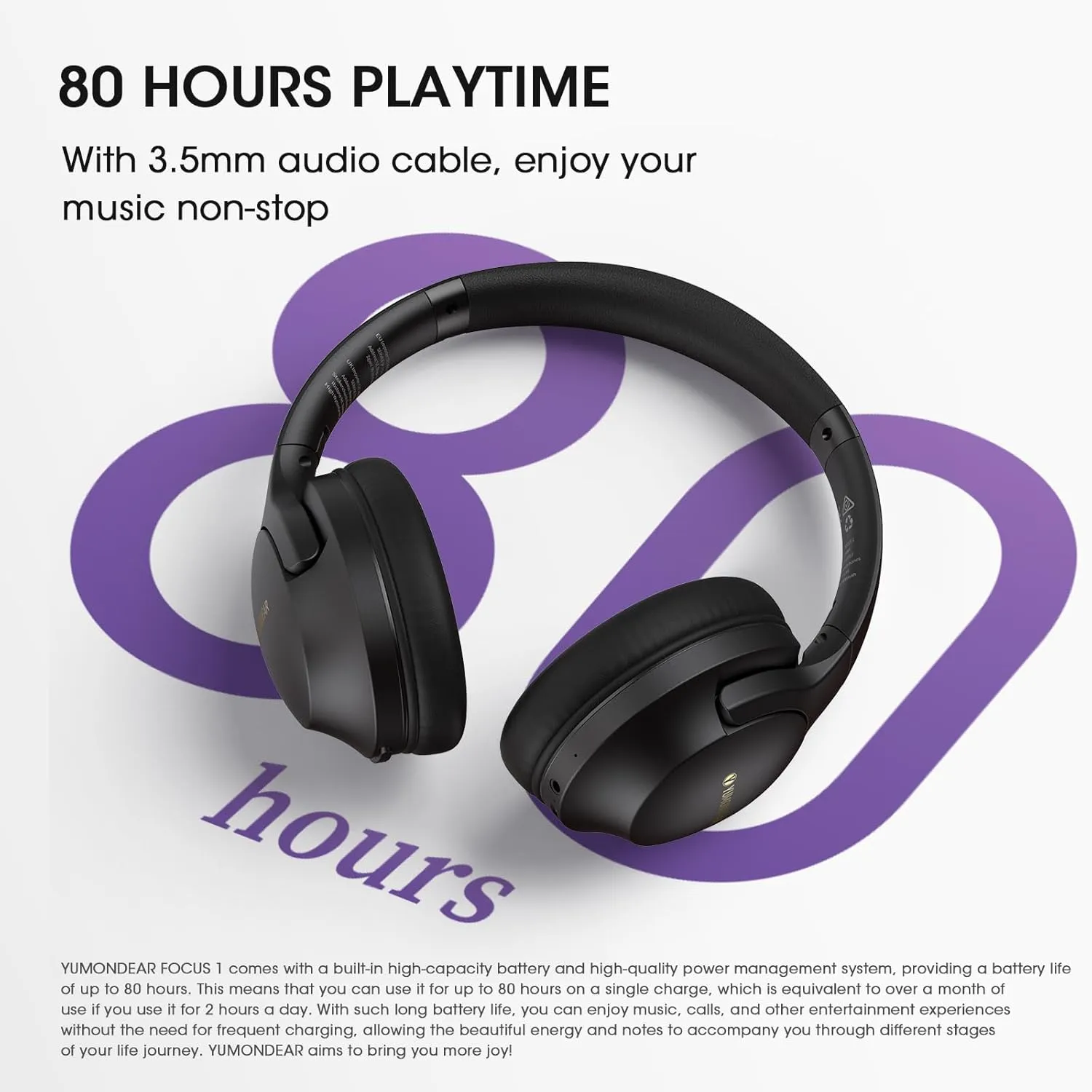 Over Ear Headphones Wireless 80H Playtime, Bluetooth Headphones Over Ear with 3 EQ Modes, Built-in ENC Mic,Deep Bass, HiFi Stereo Foldable 5.4 Bluetooth Headset for Phone PC Travel Gym Workout Office