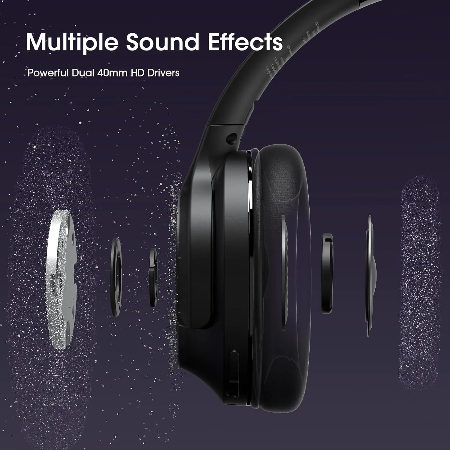 Over Ear Headphones Wireless 80H Playtime, Bluetooth Headphones Over Ear with 3 EQ Modes, Built-in ENC Mic,Deep Bass, HiFi Stereo Foldable 5.4 Bluetooth Headset for Phone PC Travel Gym Workout Office
