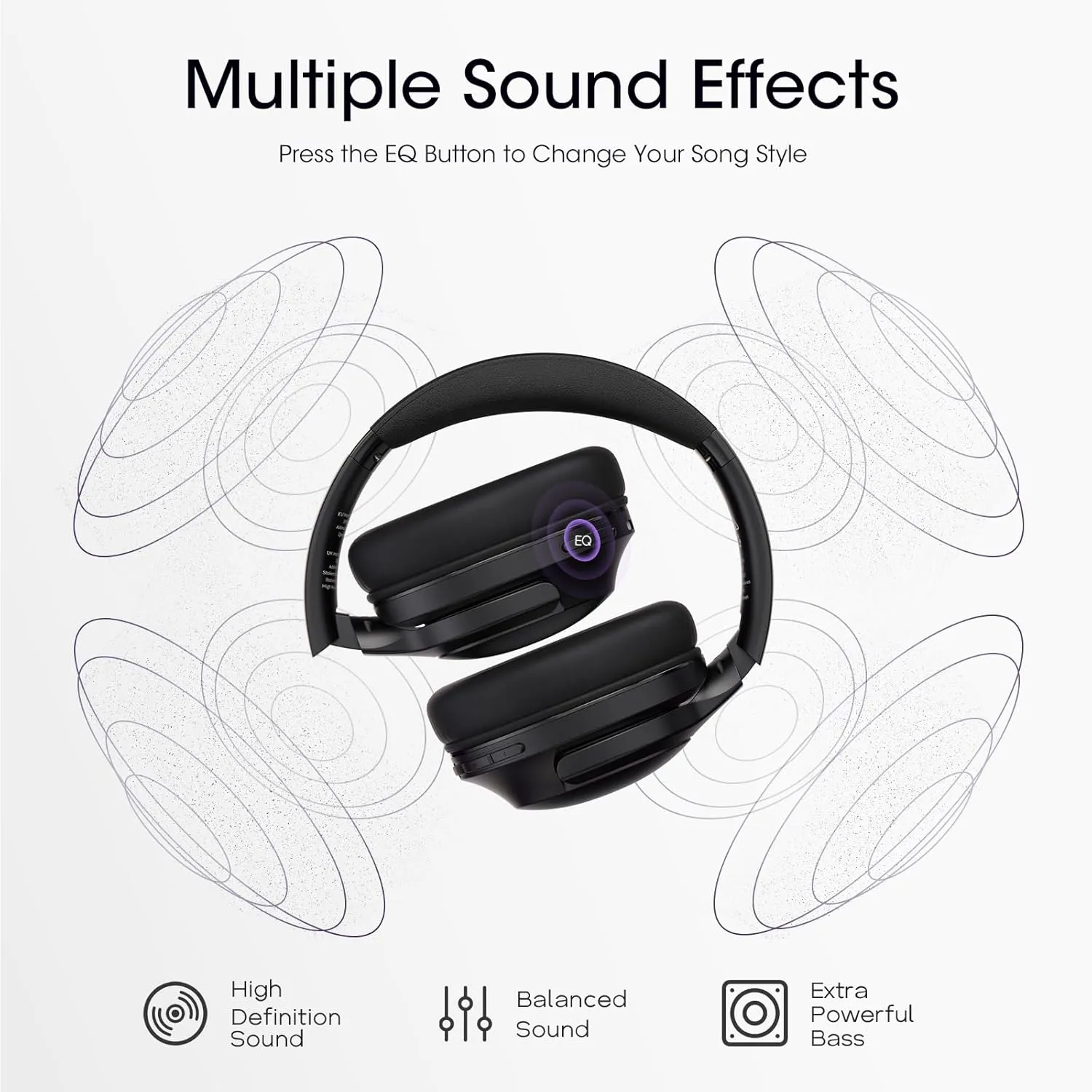Over Ear Headphones Wireless 80H Playtime, Bluetooth Headphones Over Ear with 3 EQ Modes, Built-in ENC Mic,Deep Bass, HiFi Stereo Foldable 5.4 Bluetooth Headset for Phone PC Travel Gym Workout Office