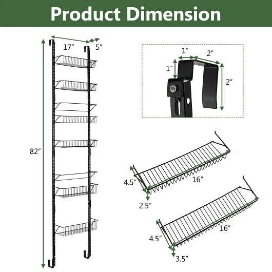 Over the Door Pantry Organizer Rack with Adjustable Door Hook and 6 Basket - Col