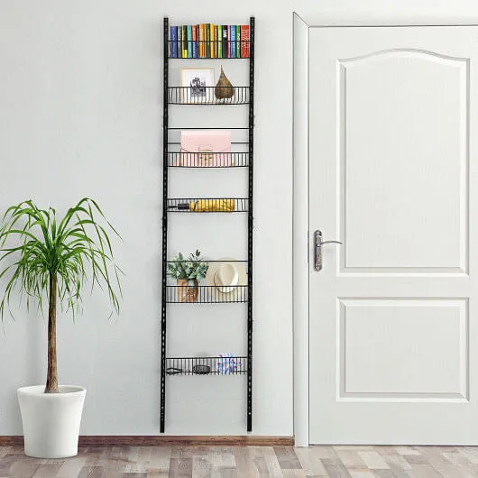 Over the Door Pantry Organizer Rack with Adjustable Door Hook and 6 Basket - Col