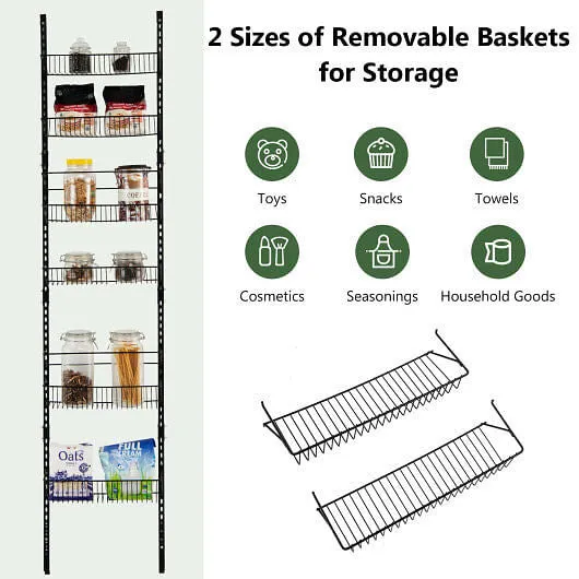 Over the Door Pantry Organizer Rack with Adjustable Door Hook and 6 Basket - Col