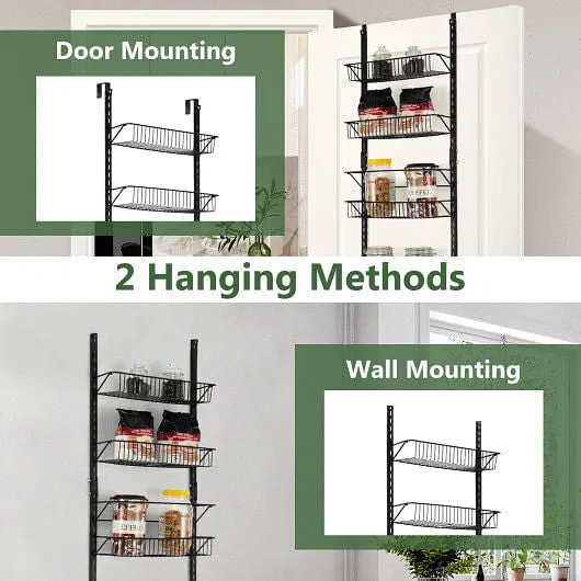 Over the Door Pantry Organizer Rack with Adjustable Door Hook and 6 Basket - Col